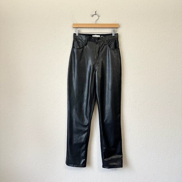 ABERCROMBIE & FITCH The 90s Straight Pants Black Vegan Leather Moto - Picture 1 of 13